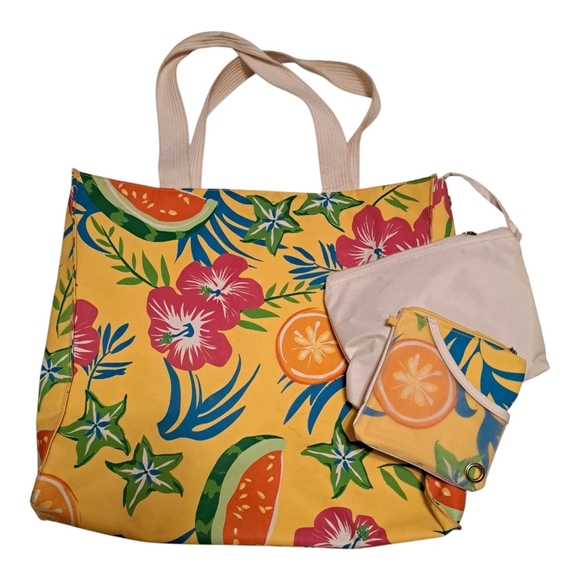 Summer Living Yellow Floral Tropical Beach Tote Bag - Picture 3 of 12